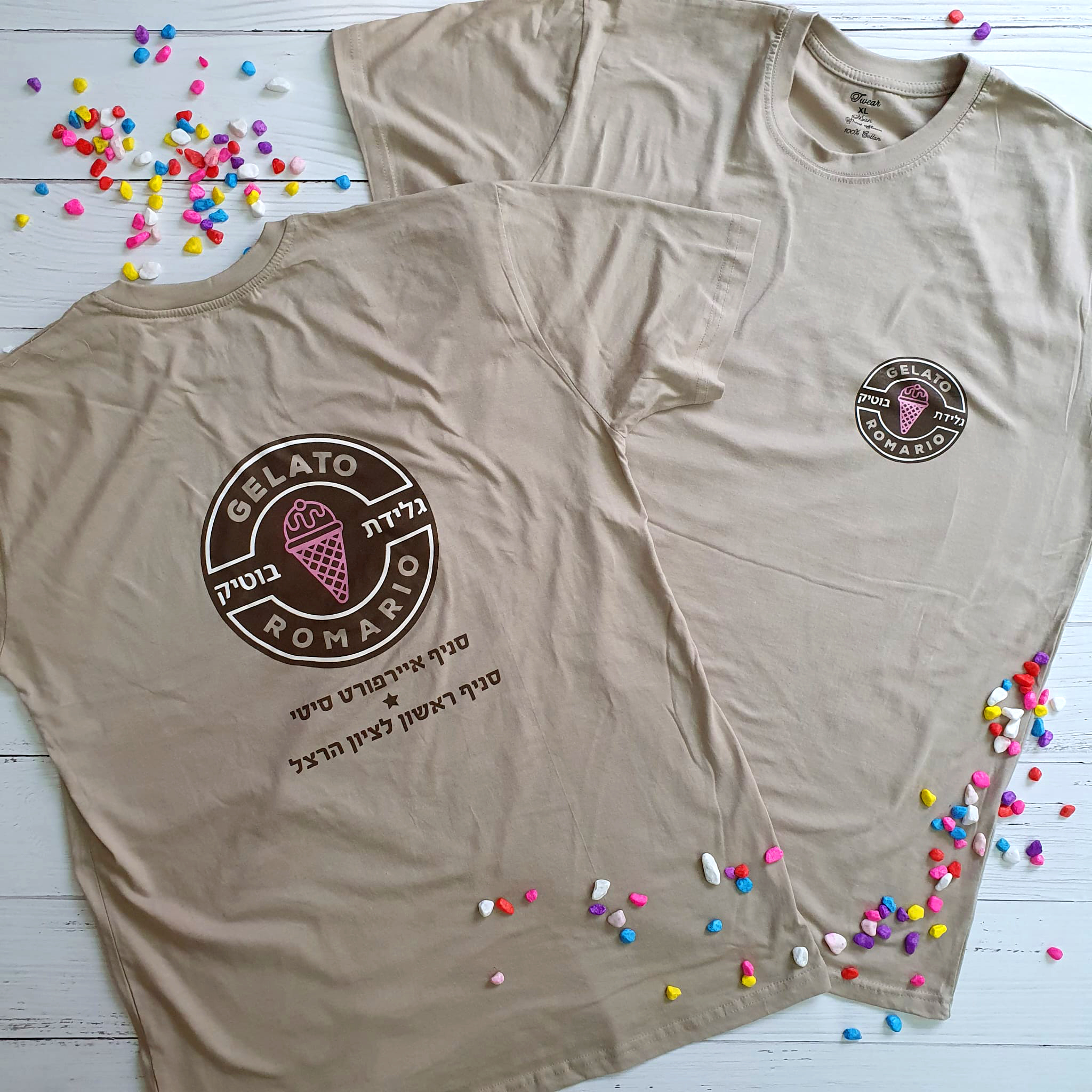 הדפסת לוגו על חולצות עבור GELATO גלידות בוטיק
